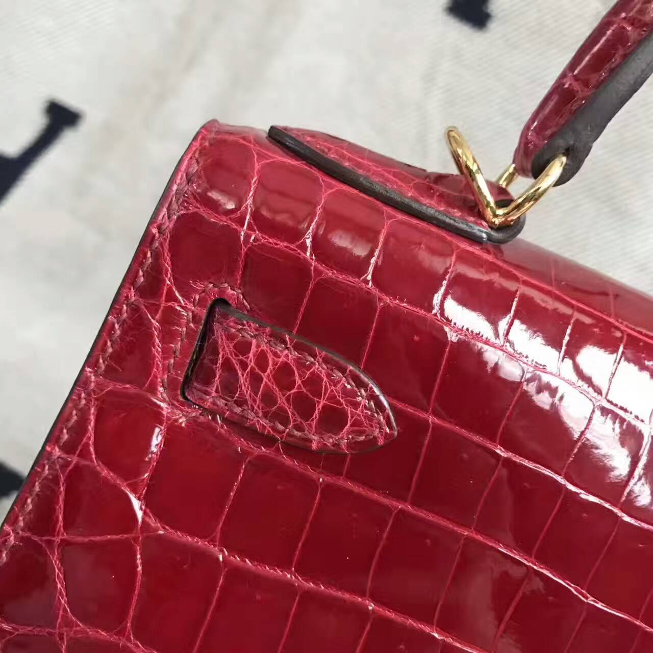 Wholesale Hermes CK55 Rouge Hermes Crocodile Shiny Leather Kelly Bag 28CM