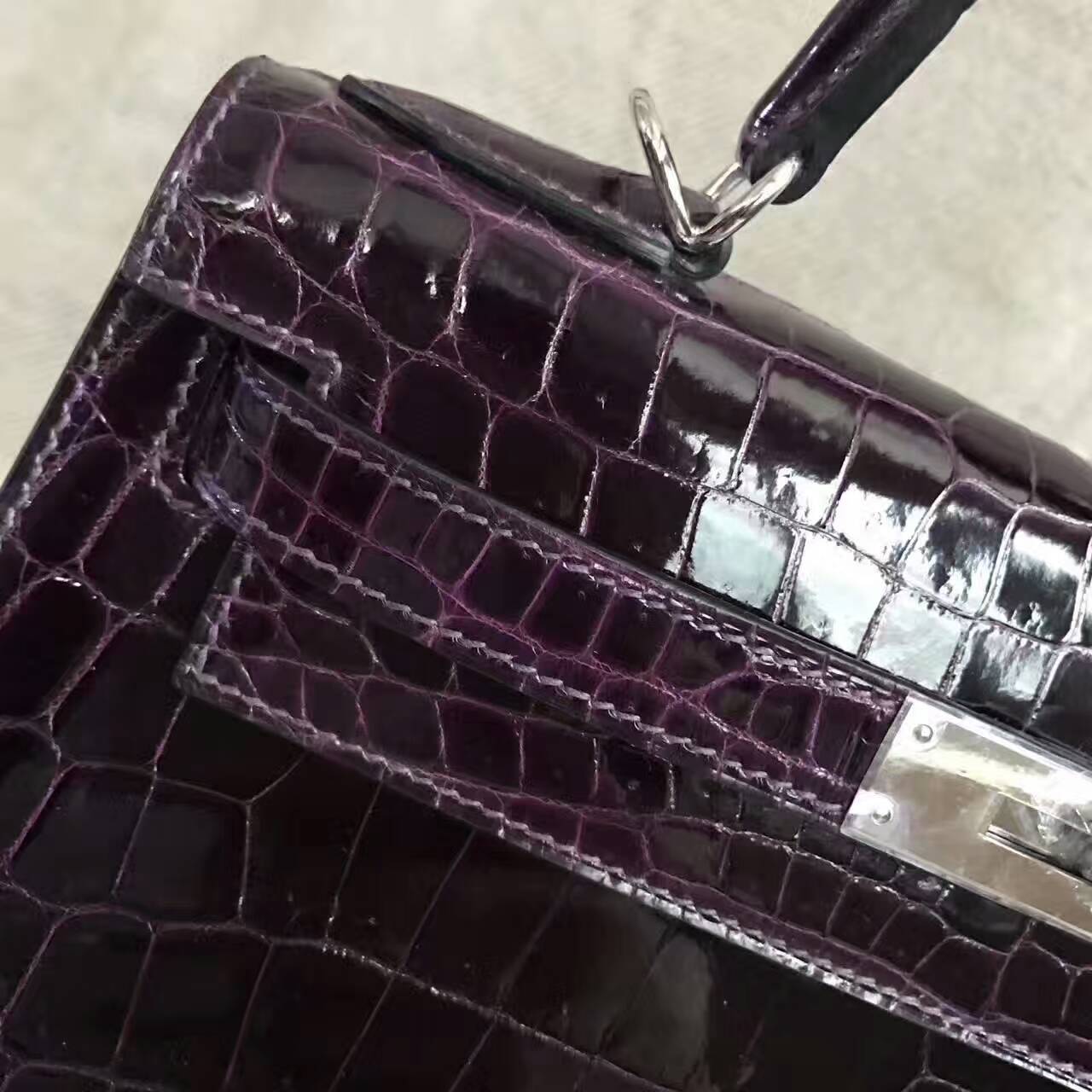 High Quality Hermes 9G Amethyst Purple Crocodile Leather Kelly Bag 28CM