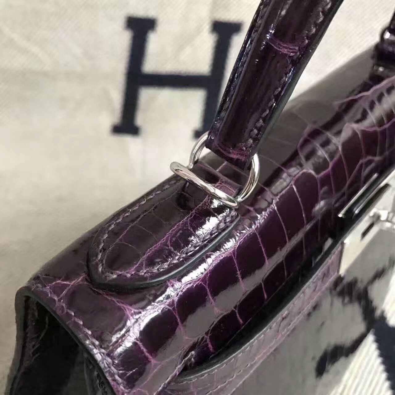 High Quality Hermes 9G Amethyst Purple Crocodile Leather Kelly Bag 28CM