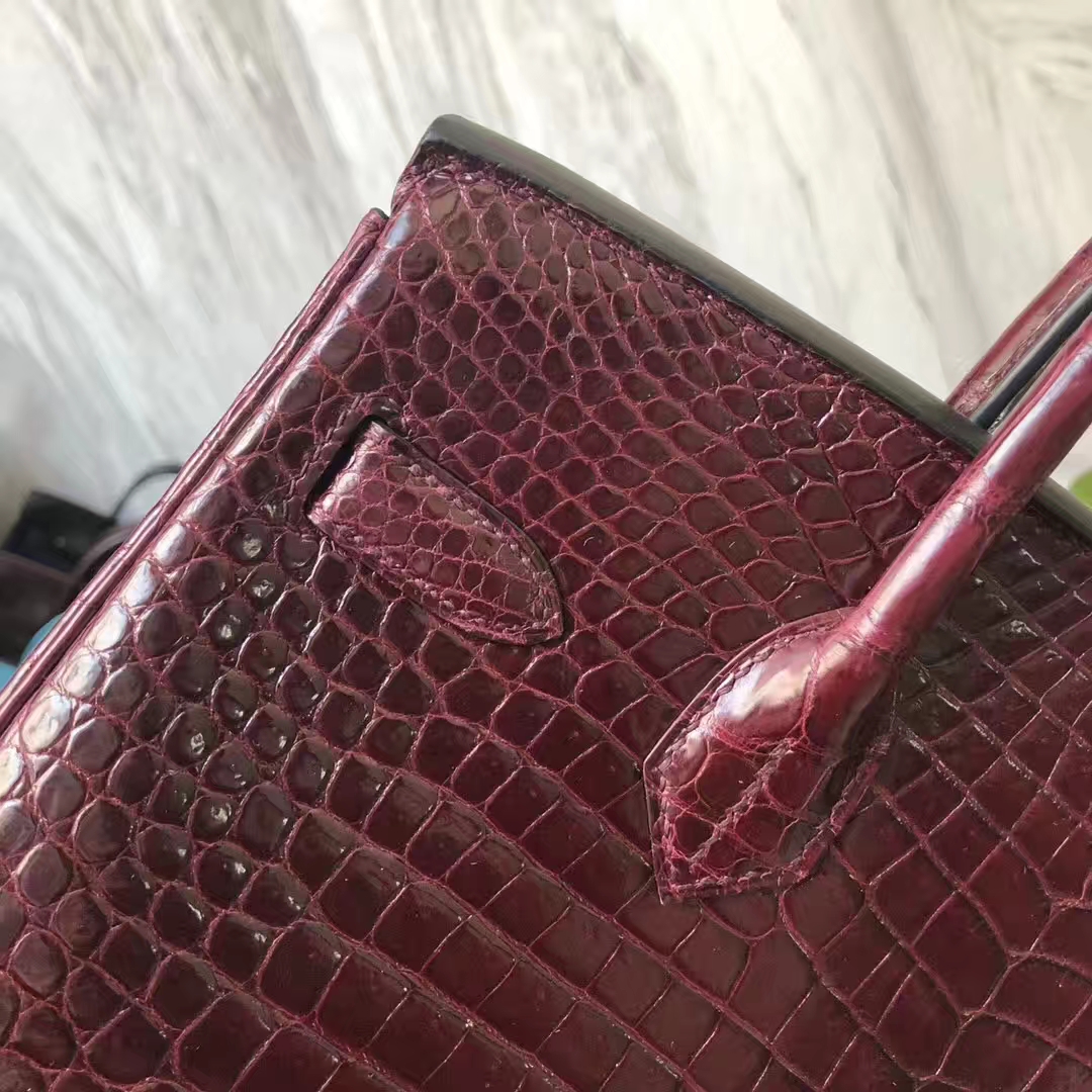 Discount Hermes Porosus Shiny Crocodile Birkin30 in CK57 Bordeaux Red Gold Hardware
