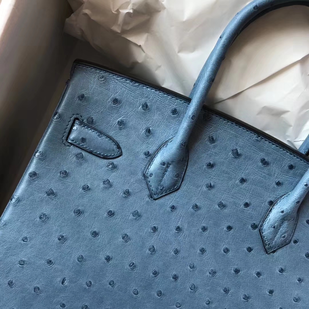 Wholesale Hermes Blue Jean Ostrich Leather Birkin30CM Bag Silver Hardware