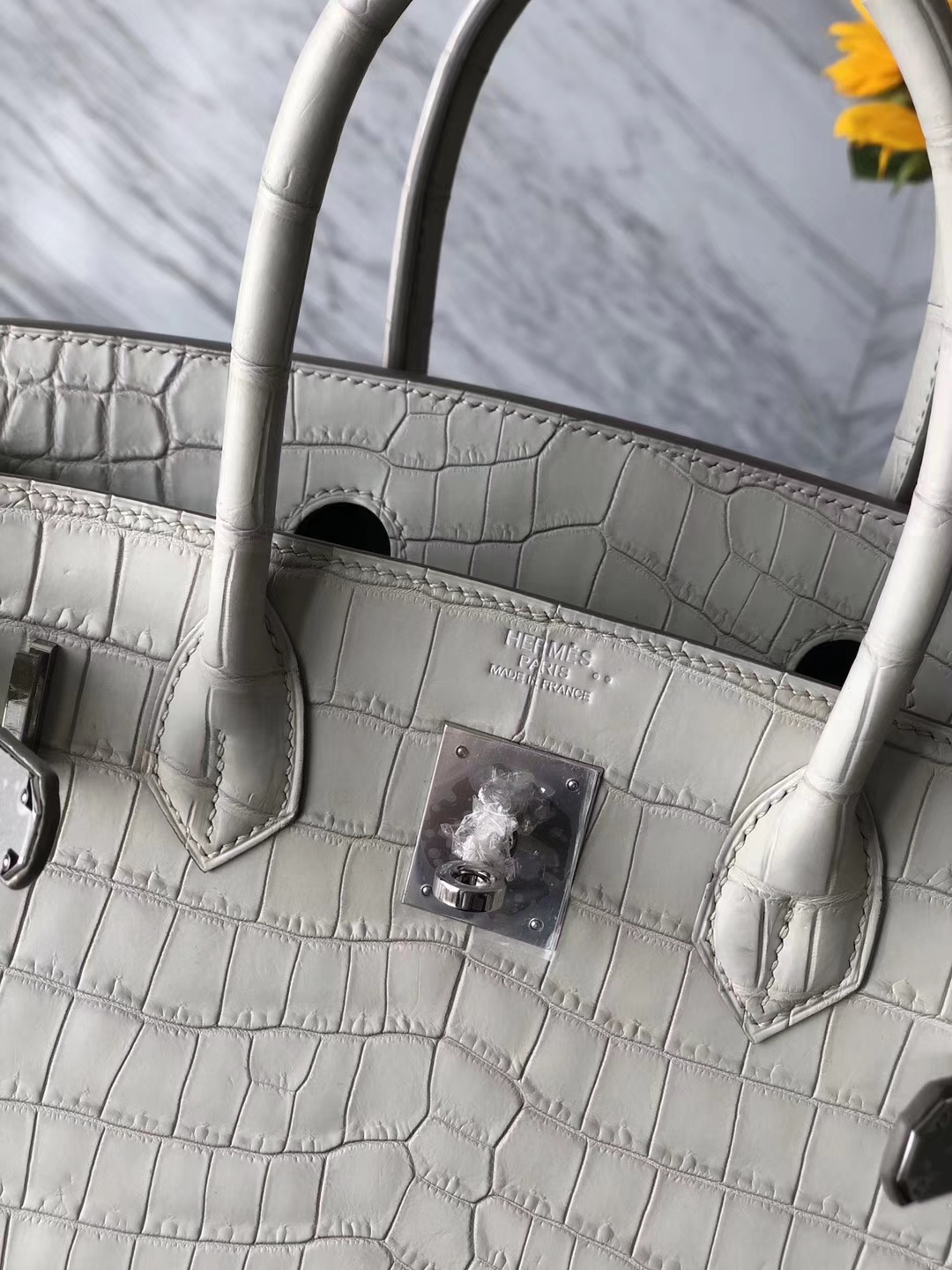 Fashion Hermes 8L Beton White Crocodile Matt Leather Birkin30CM Tote Bag
