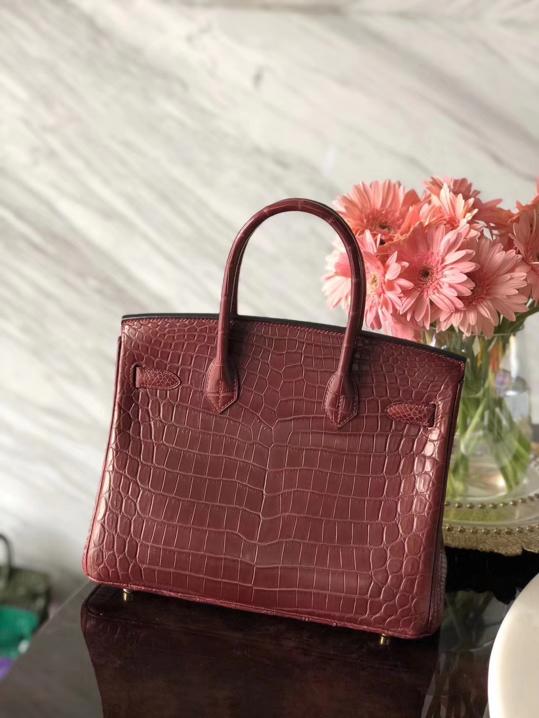 Pretty Hermes Crocodile Matt Birkin30CM Bag in CK55 Rouge Hermes Gold Hardware