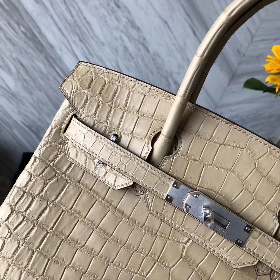 New Arrival Hermes 1G Mais Yellow Crocodile Matt Birkin Bag30CM Silver Hardware