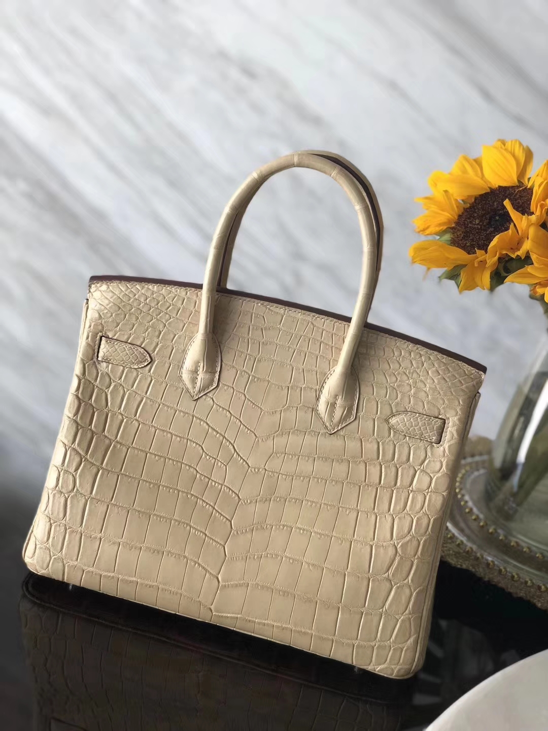 New Arrival Hermes 1G Mais Yellow Crocodile Matt Birkin Bag30CM Silver Hardware