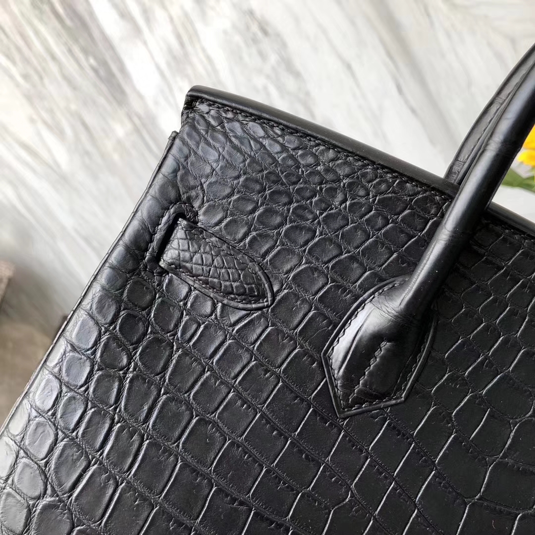 Hot Sale Hermes CK89 Black Crocodile Matt Leather Birkin Bag30CM Gold Hardware