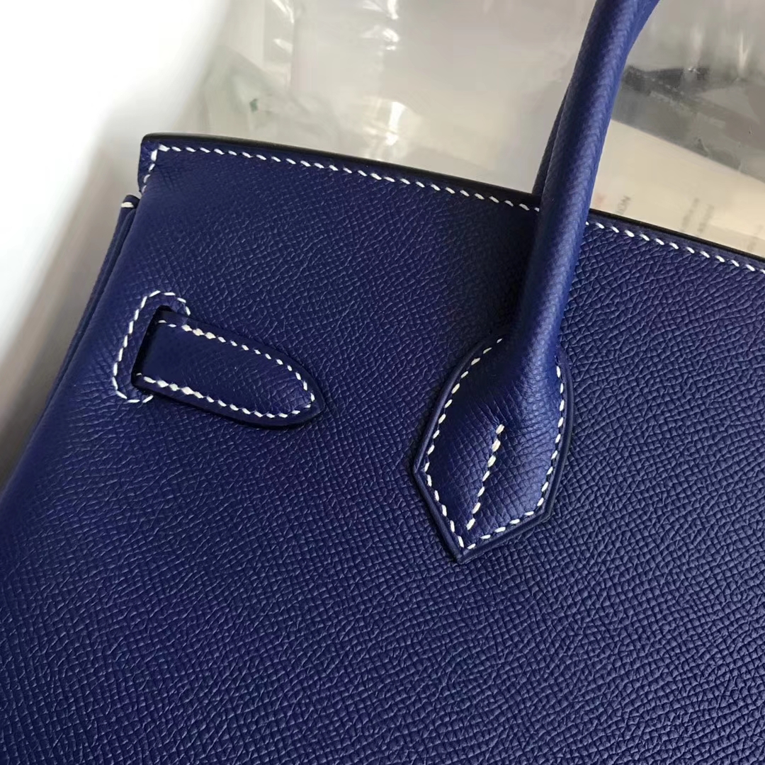 Wholesale Hermes 7T Blue Electric/7Q Mykonos Epsom Calfskin Birkin30CM Bag