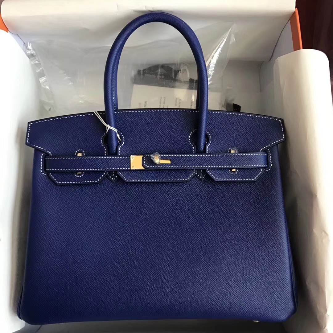Wholesale Hermes 7T Blue Electric/7Q Mykonos Epsom Calfskin Birkin30CM Bag
