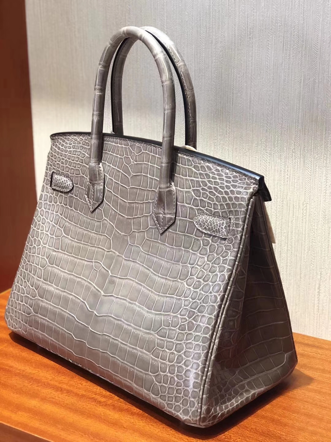 Sale Hermes C81 Gris Tourterelle Shiny Crocodile Leather Birkin30CM Bag