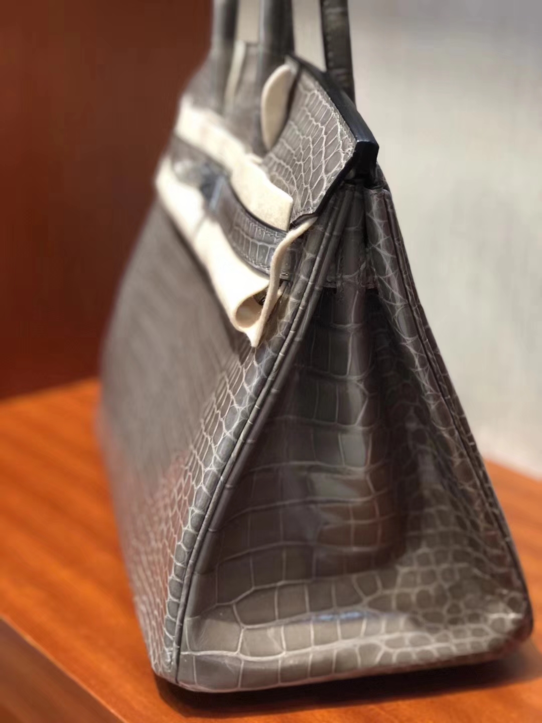 Sale Hermes C81 Gris Tourterelle Shiny Crocodile Leather Birkin30CM Bag