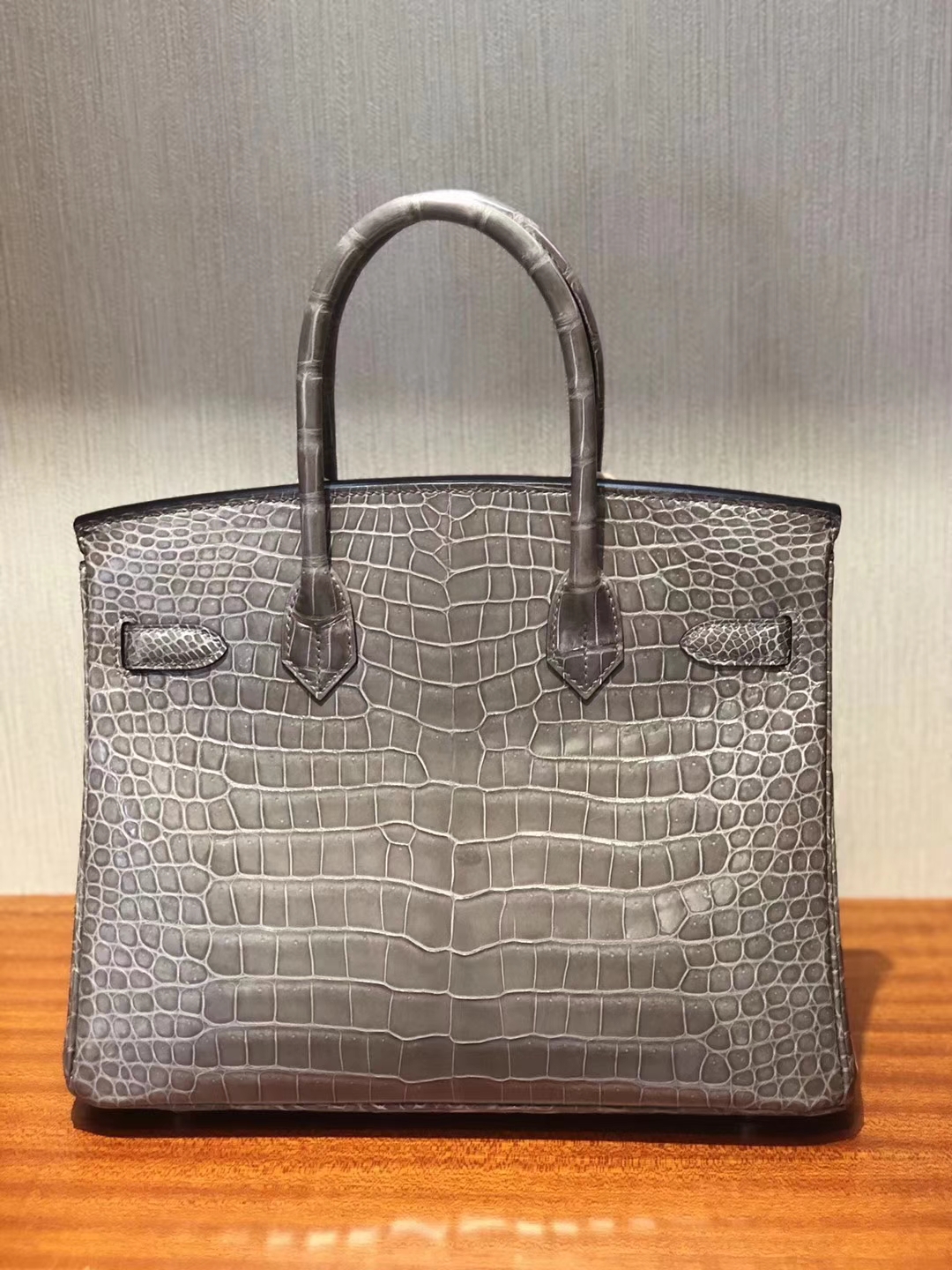 Sale Hermes C81 Gris Tourterelle Shiny Crocodile Leather Birkin30CM Bag