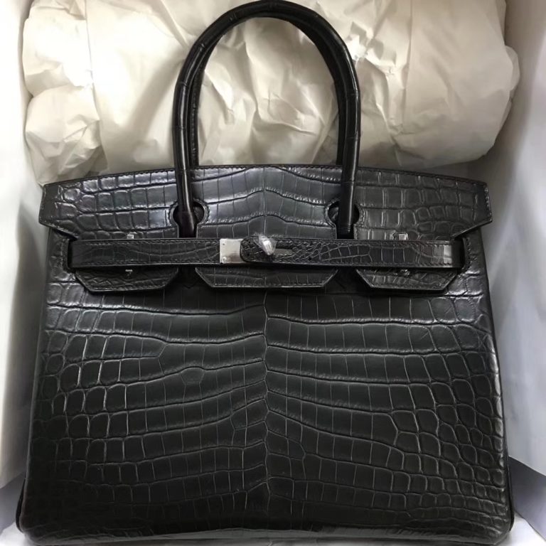 Hermes CK89 Black Crocodile Matt Leather Birkin Bag 30CM Silver Hardware