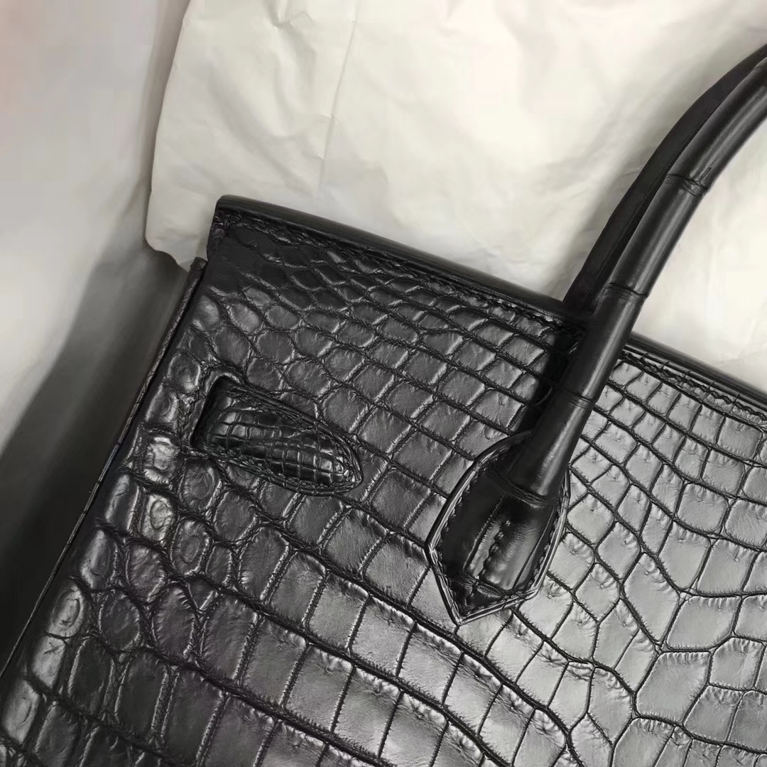 Elegant Hermes CK89 Black Crocodile Matt Birkin30CM Bag Black Hardware
