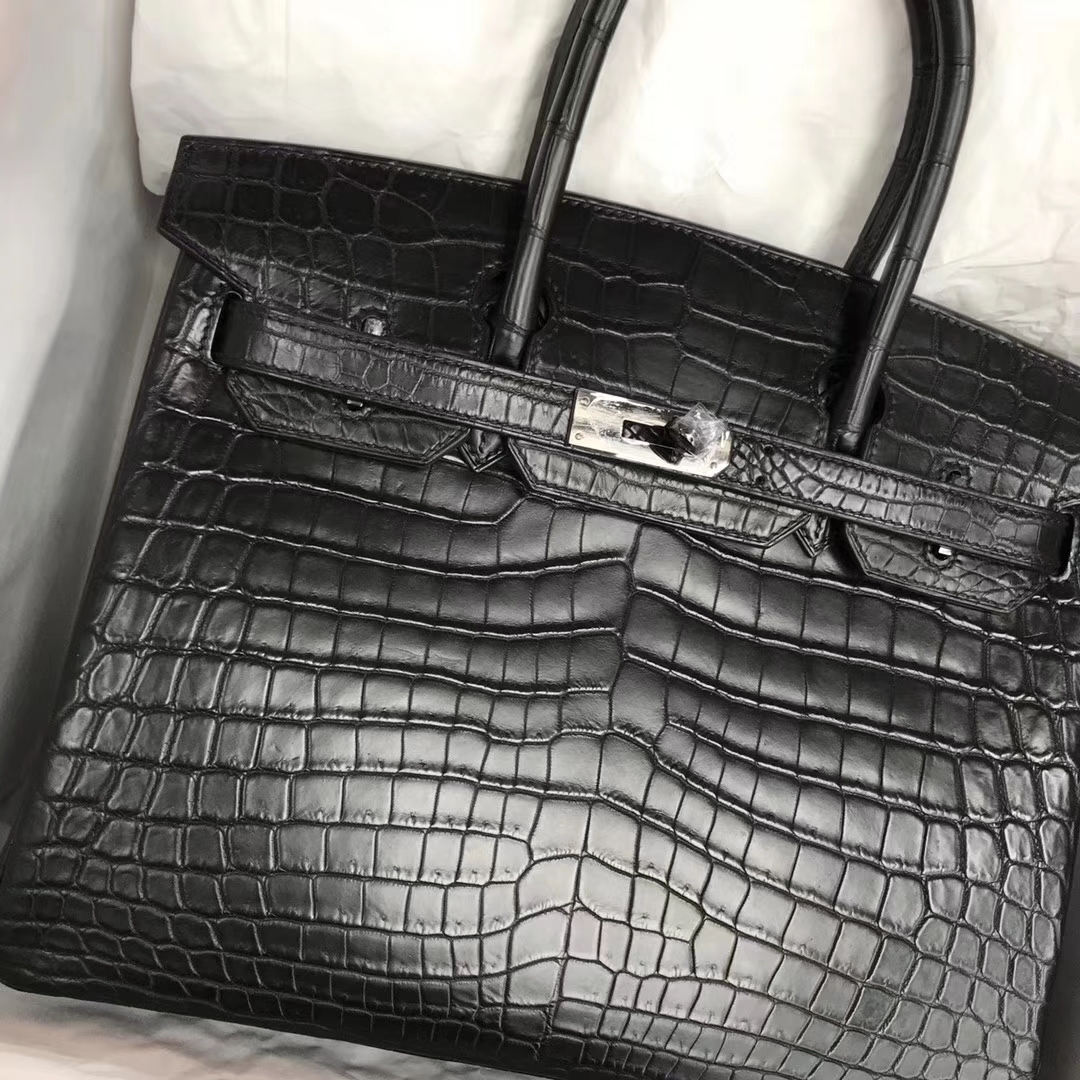 Elegant Hermes CK89 Black Crocodile Matt Birkin30CM Bag Black Hardware