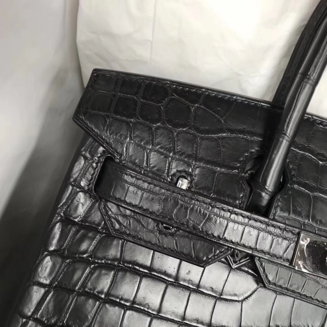 Elegant Hermes CK89 Black Crocodile Matt Birkin30CM Bag Black Hardware