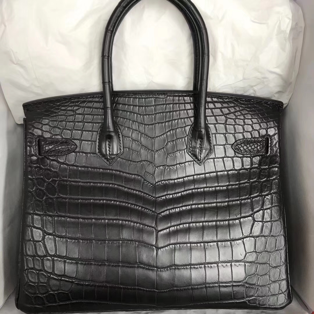 Elegant Hermes CK89 Black Crocodile Matt Birkin30CM Bag Black Hardware