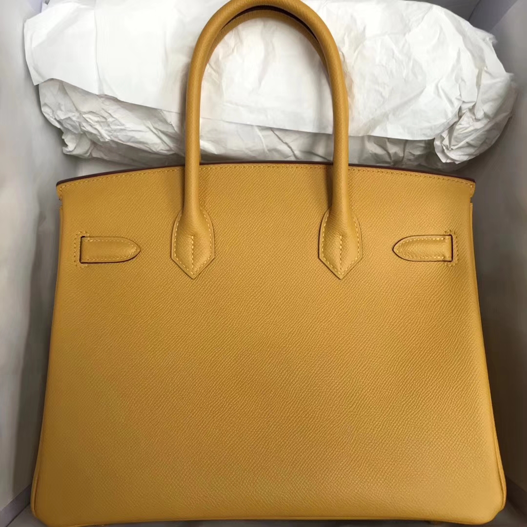 New Arrival Hermes 9D Ambre Yellow Epsom Leather Birkin30CM Bag Gold Hardware