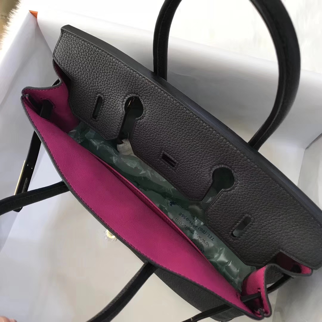 Elegant Hermes CK89 Black Togo Calf Birkin30CM Tote Bag Rose Purple inner