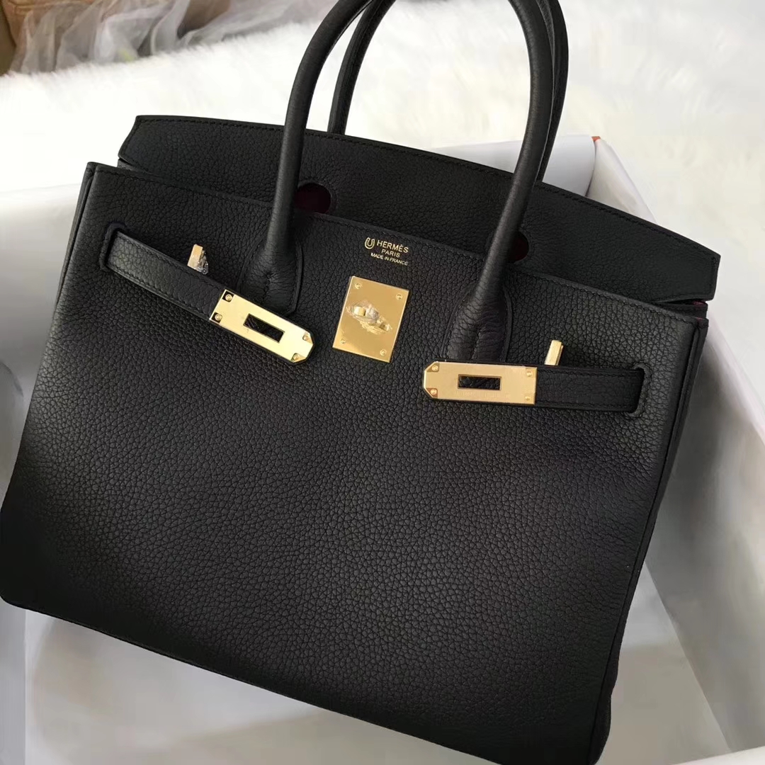 Elegant Hermes CK89 Black Togo Calf Birkin30CM Tote Bag Rose Purple inner