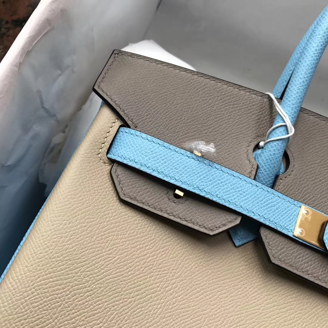 Pretty Hermes Tri-color Epsom Calf Leather Birkin Bag30cm Gold Hardware