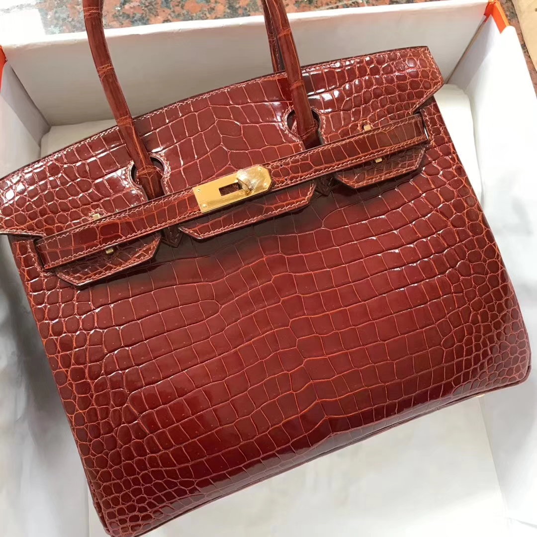 Sale Hermes CK31 Miel Brown Crocodile Leather Birkin30CM Bag Gold Hardware