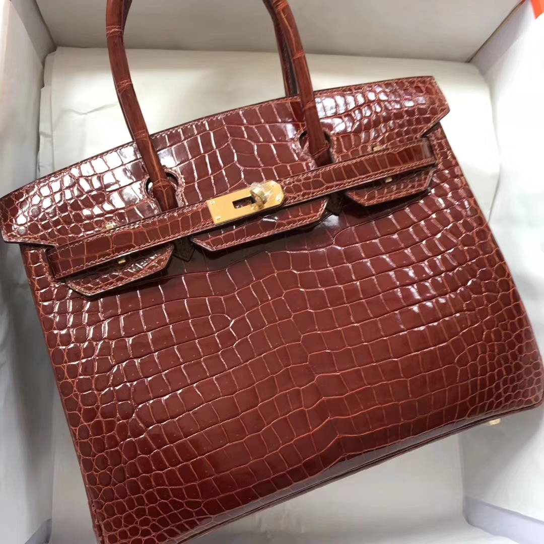 Sale Hermes CK31 Miel Brown Crocodile Leather Birkin30CM Bag Gold Hardware