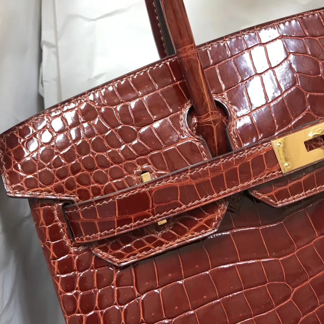 Sale Hermes CK31 Miel Brown Crocodile Leather Birkin30CM Bag Gold Hardware