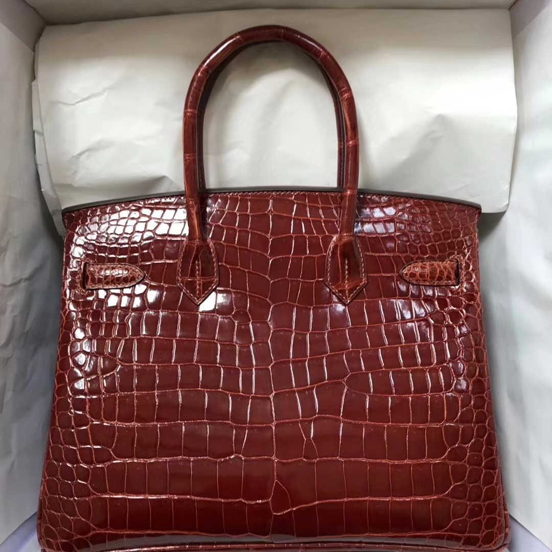 Sale Hermes CK31 Miel Brown Crocodile Leather Birkin30CM Bag Gold Hardware