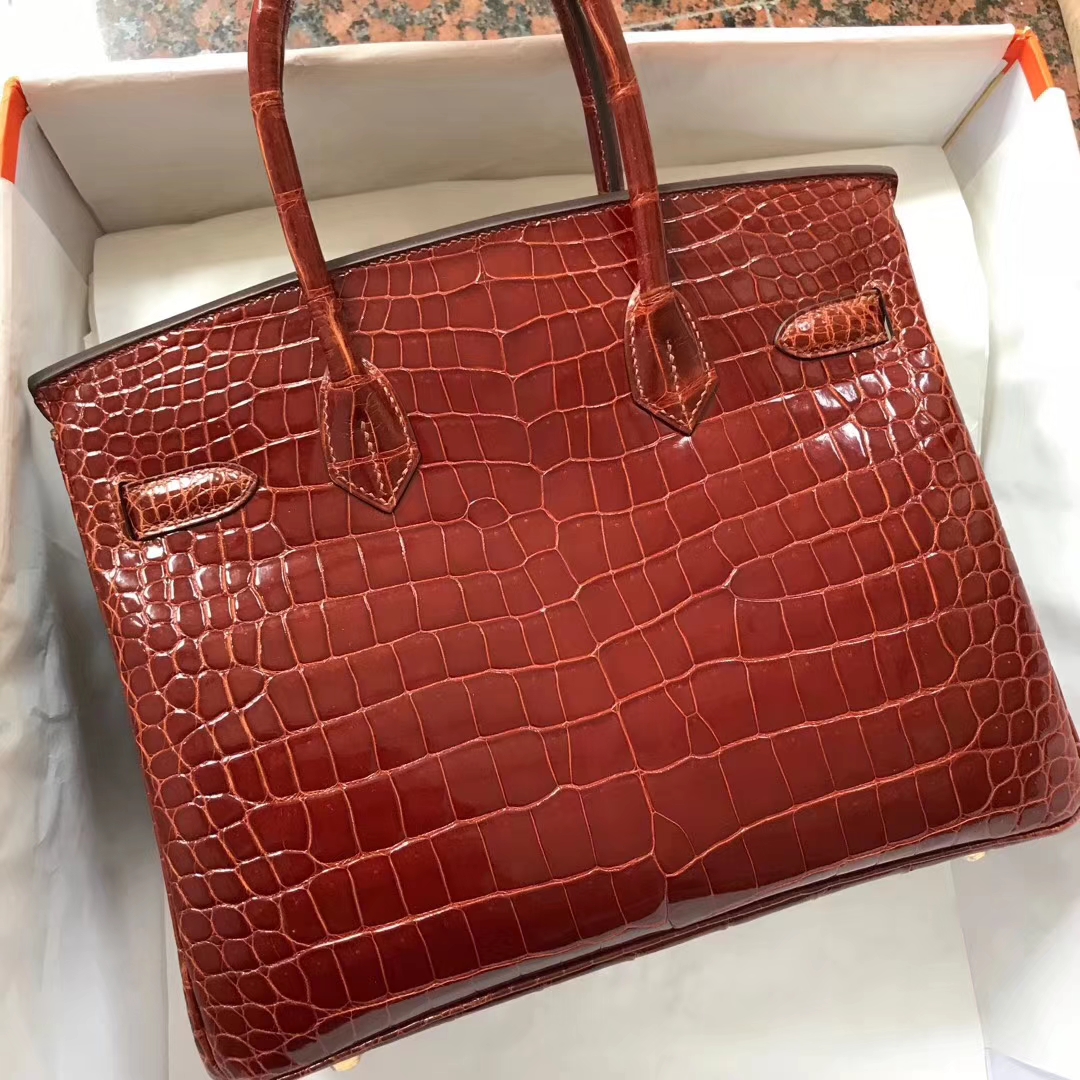 Sale Hermes CK31 Miel Brown Crocodile Leather Birkin30CM Bag Gold Hardware