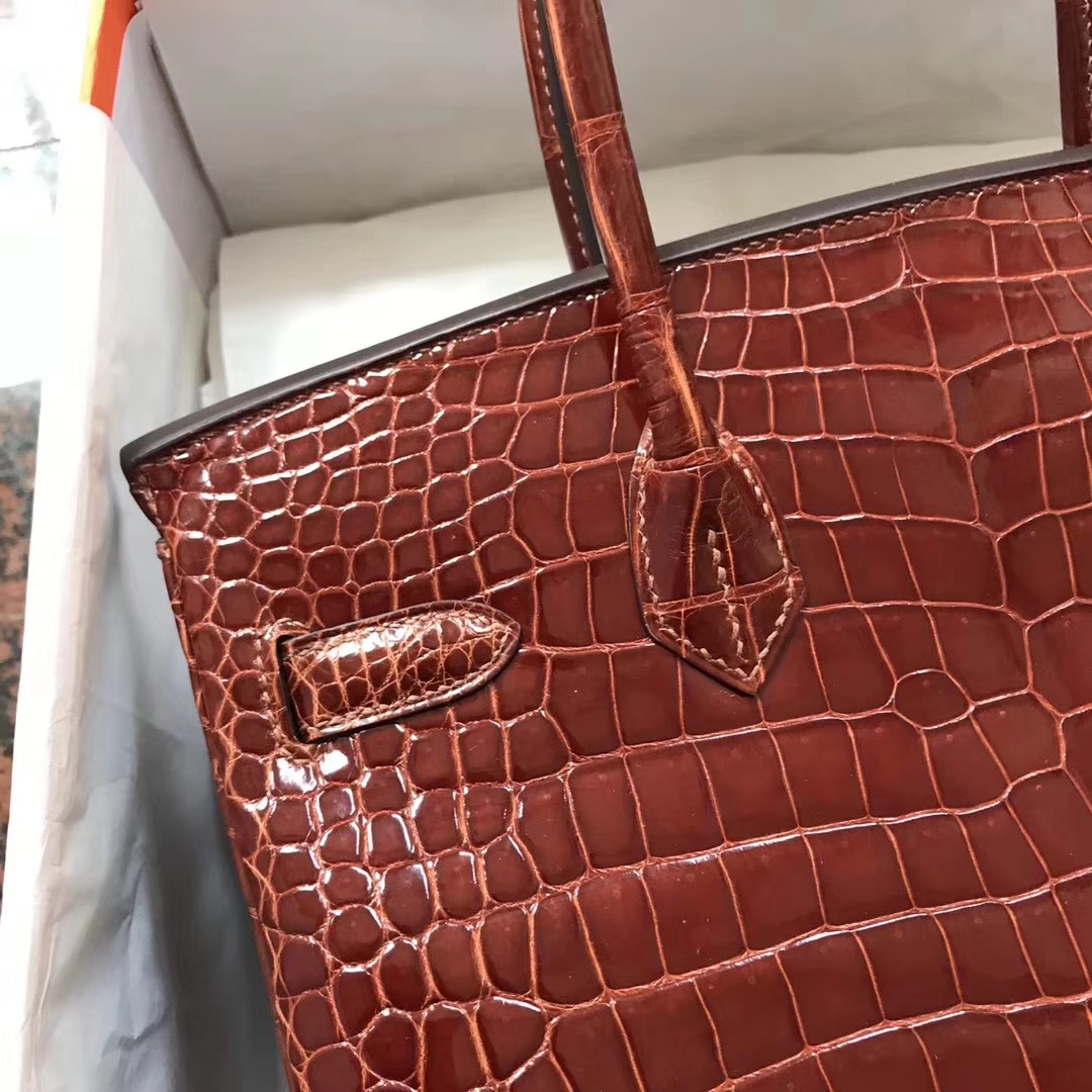 Sale Hermes CK31 Miel Brown Crocodile Leather Birkin30CM Bag Gold Hardware