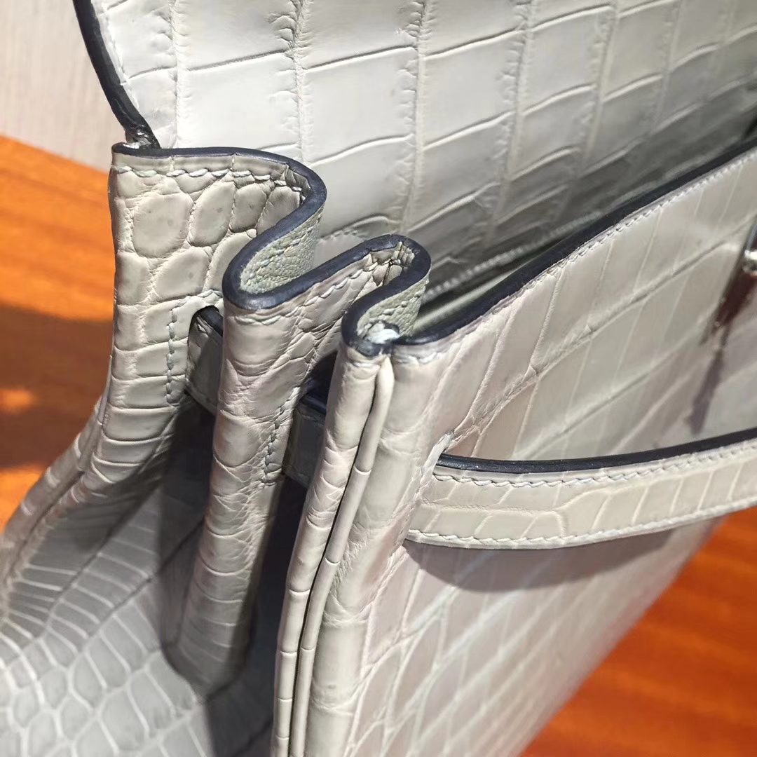 Noble Hermes Galaxy Grey Matt Crocodile Leather Kelly Bag32CM Silver Hardware