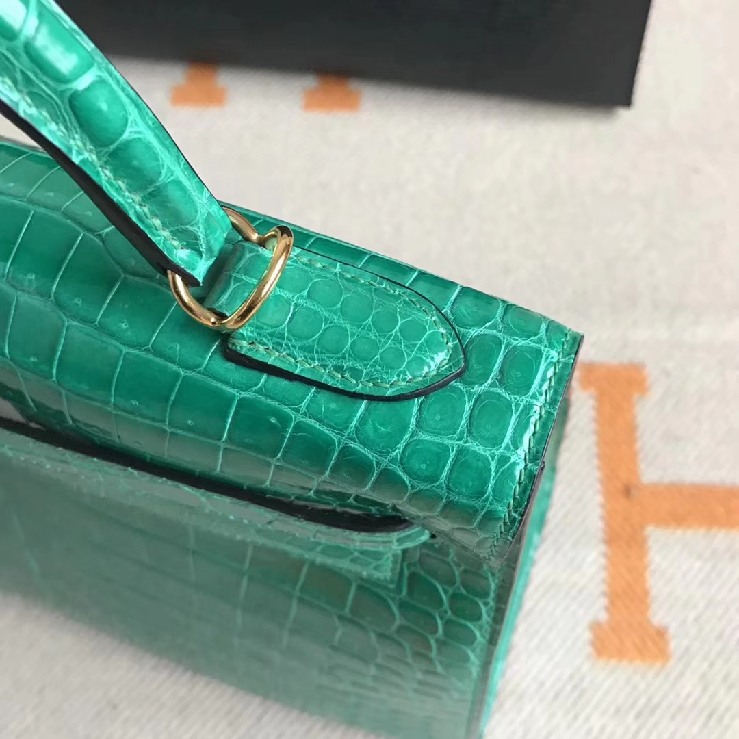 Noble Hermes 6Q Emerald Green Shiny Crocodile Leather Kelly32cm Bag