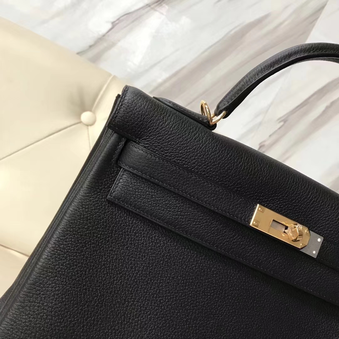 Hermes Classic Bags CK89 Black Togo Calf Retourne Kelly32CM Gold Hardware