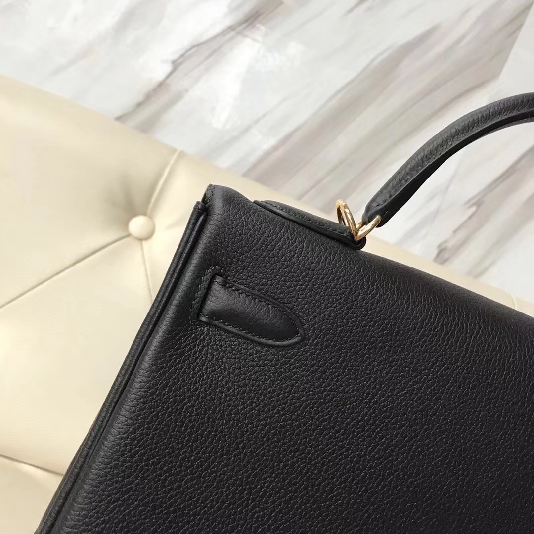 Hermes Classic Bags CK89 Black Togo Calf Retourne Kelly32CM Gold Hardware
