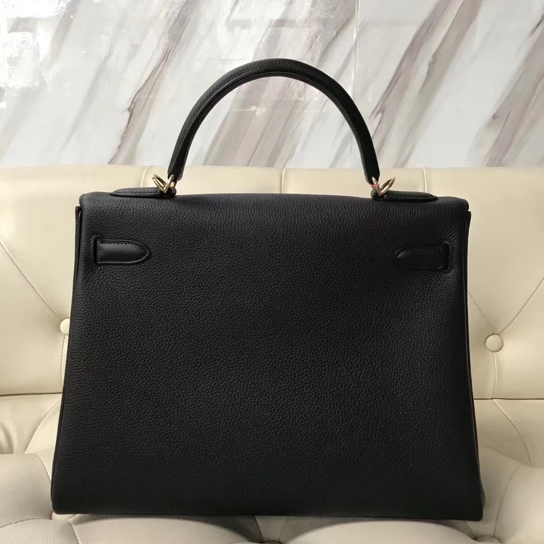 Hermes Classic Bags CK89 Black Togo Calf Retourne Kelly32CM Gold Hardware