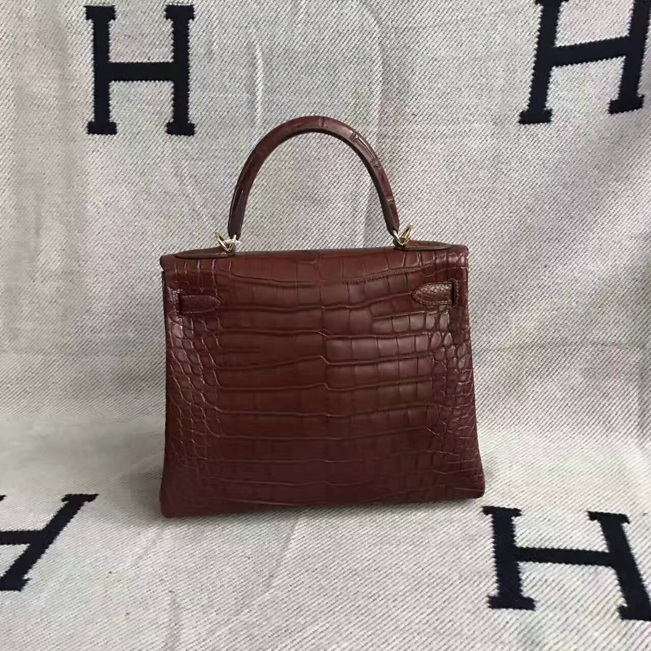 Wholesale Hermes Kelly Bag 28CM 4G Brown Crocodile Matt Leather