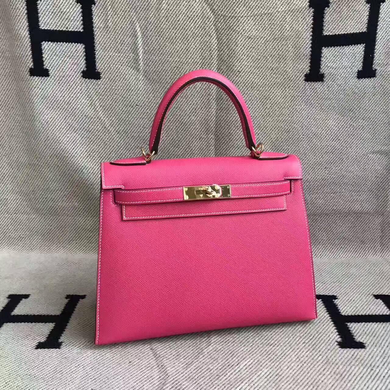 Discount Hermes  E5 Rose Tyrien Epsom Leather Sellier Kelly Bag 28CM