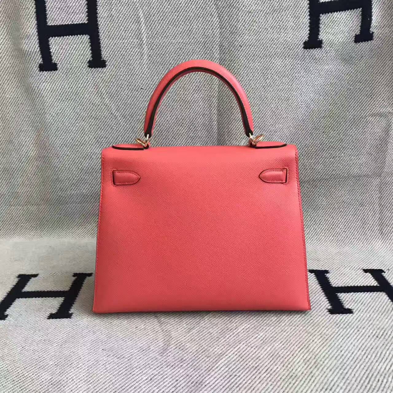 Discount Hermes T5 Rose Japur Epsom Leather Kelly Bag 28CM