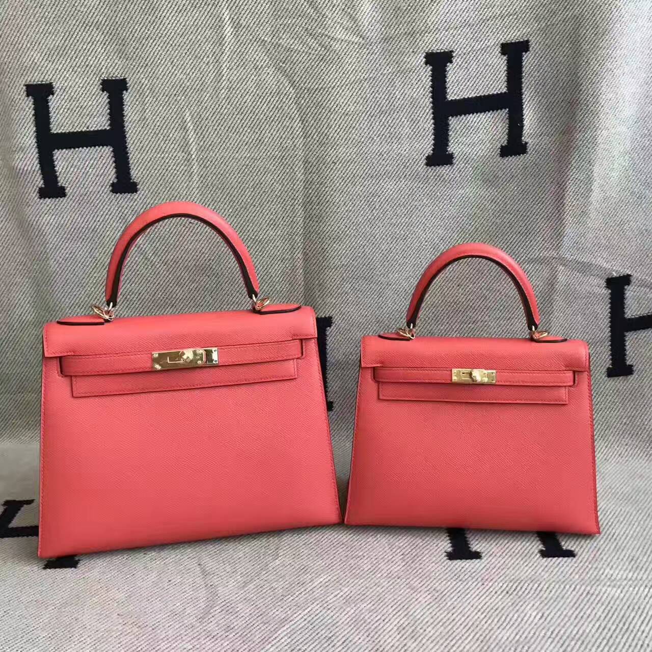 Discount Hermes T5 Rose Japur Epsom Leather Kelly Bag 28CM