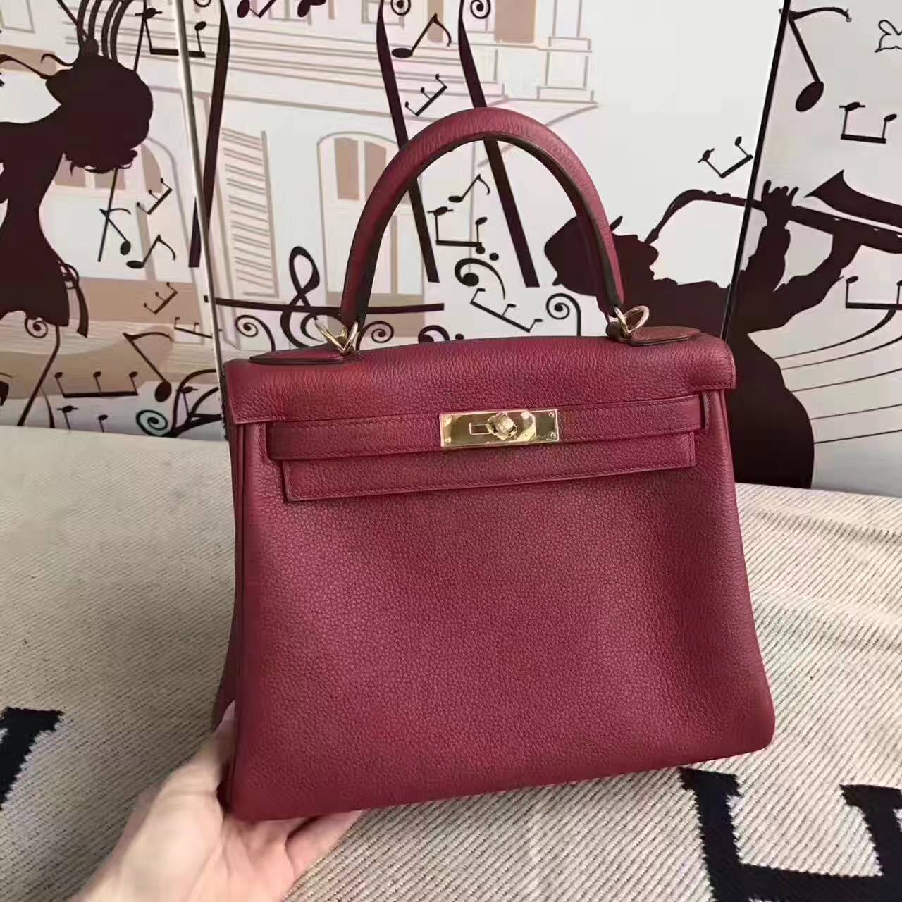 Discount Hermes K1 Rouge Grenade Togo Leather Kelly Bag 28CM