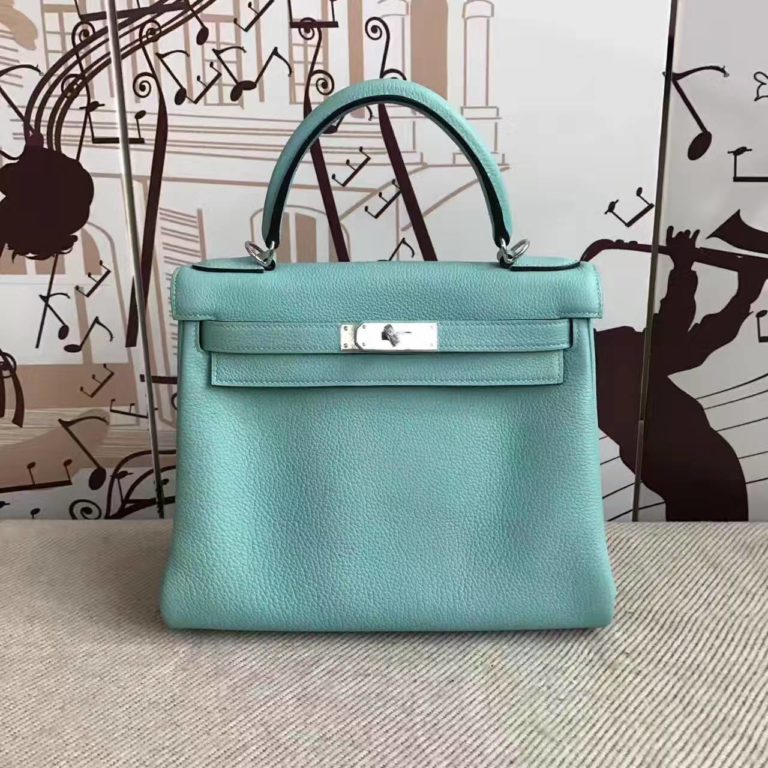 Hand Stitching Hermes Togo Leather Kelly Bag  28CM in 3P Blue Attol