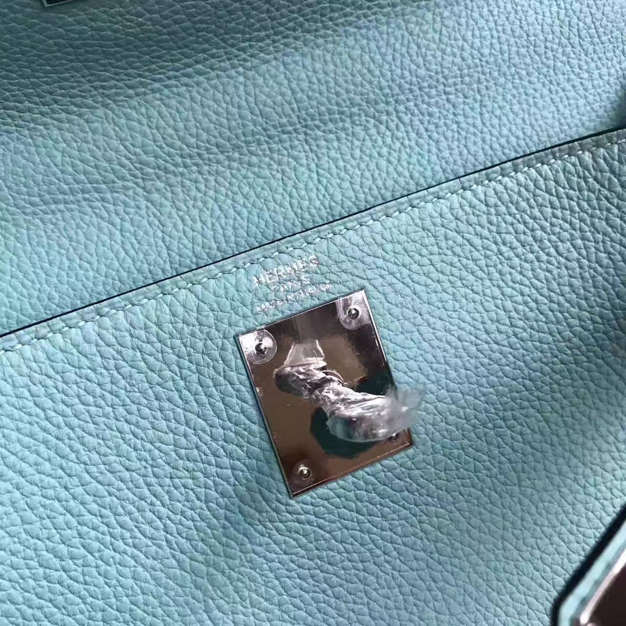 Hand Stitching Hermes Togo Leather Kelly Bag 28CM in 3P Blue Attol