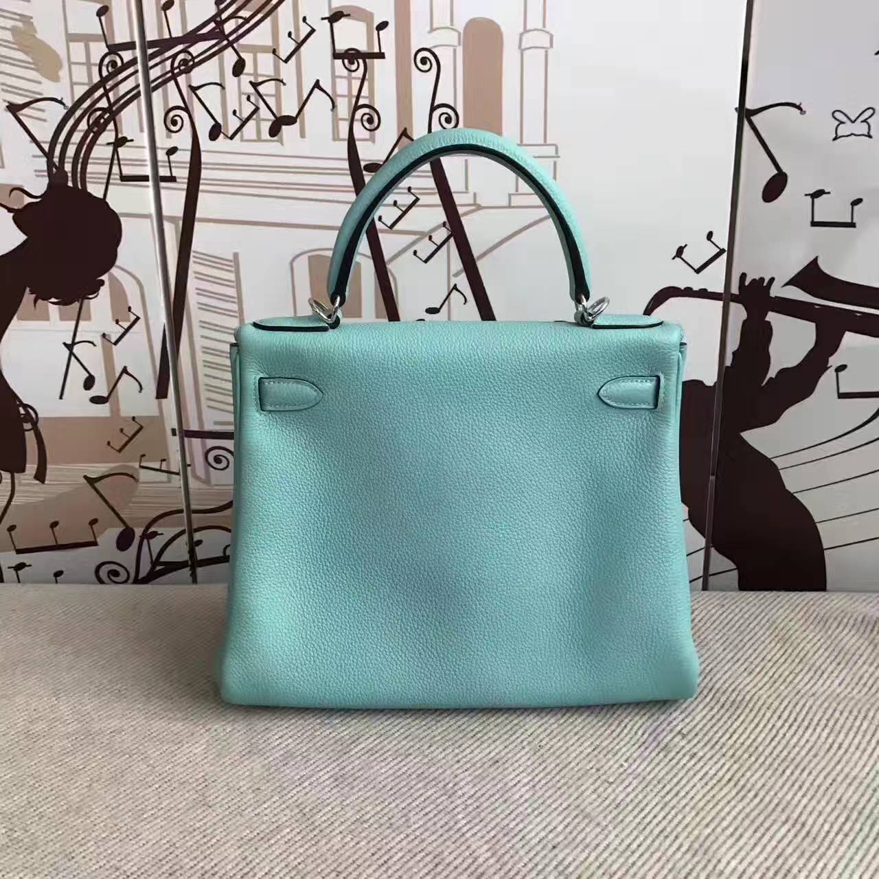 Hand Stitching Hermes Togo Leather Kelly Bag 28CM in 3P Blue Attol