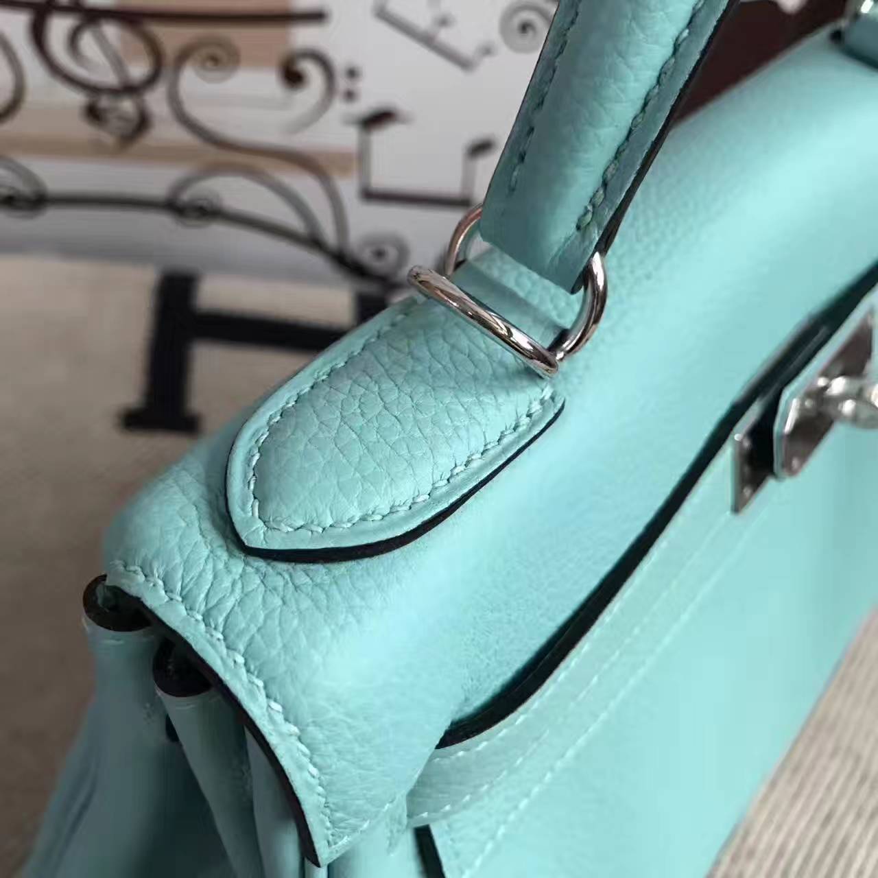 Hand Stitching Hermes Togo Leather Kelly Bag 28CM in 3P Blue Attol