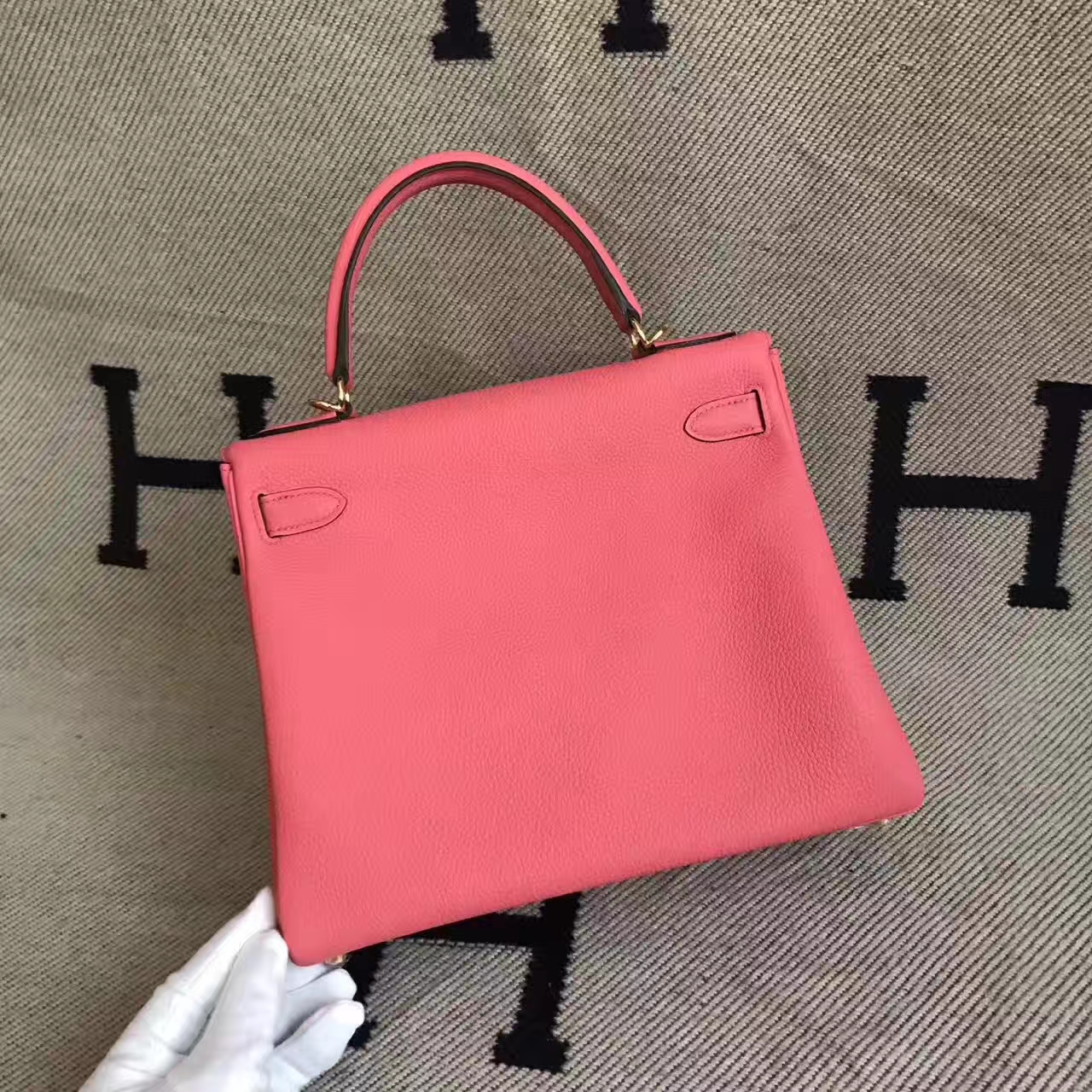 New Arrival Hermes U5 Rose Lipstick Togo Leather Kelly28CM Tote Bag