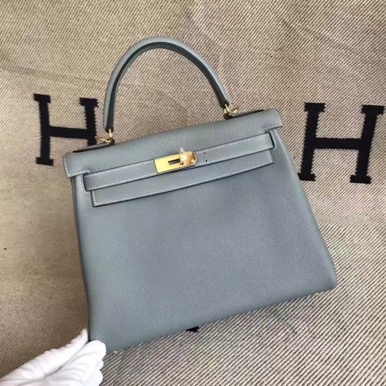 High Quality Hermes Kelly Bag  28CM in J7 Blue Lin Togo Leather