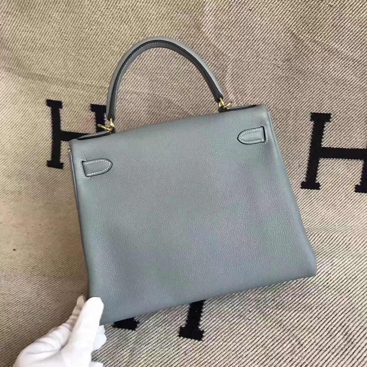 High Quality Hermes Kelly Bag 28CM in J7 Blue Lin Togo Leather