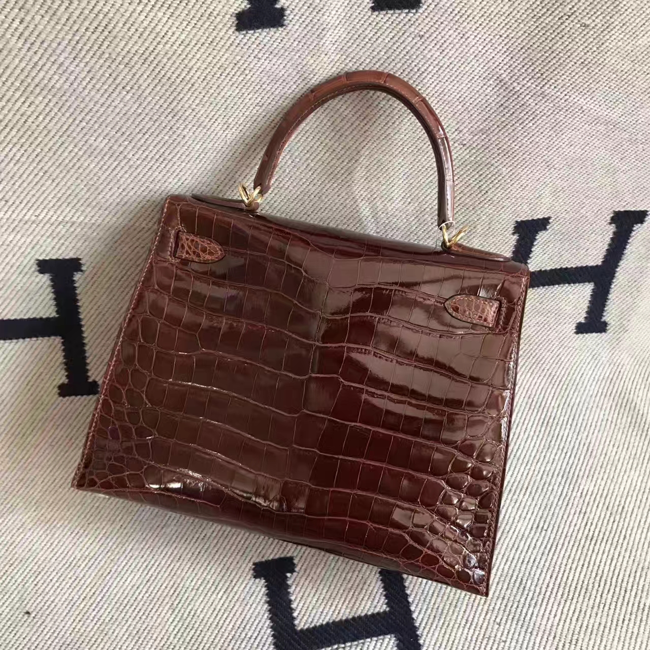 Wholesale Hermes CK31 Brown Crocodile Shiny Leather Kelly Bag28CM