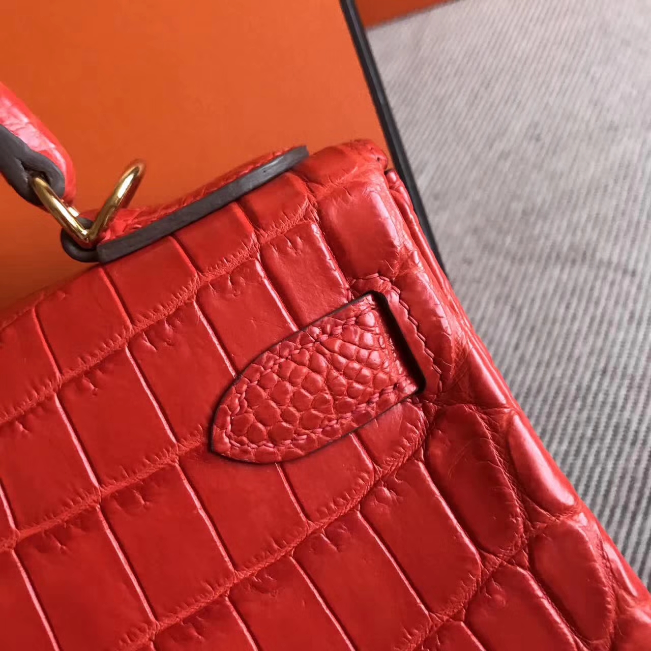 Sale Hermes D5 Geranium Red Crocodile Matt Retourne Kelly Bag 28cm