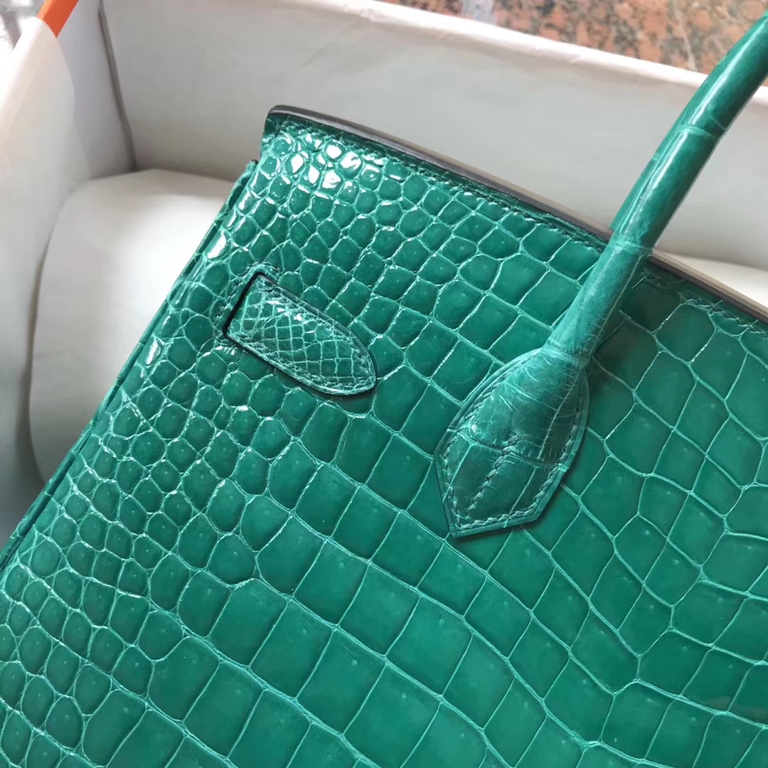 Luxury Hermes Shiny Crocodile Leather Birkin Bag30CM in 6Q Emerald Green Silver Hardware